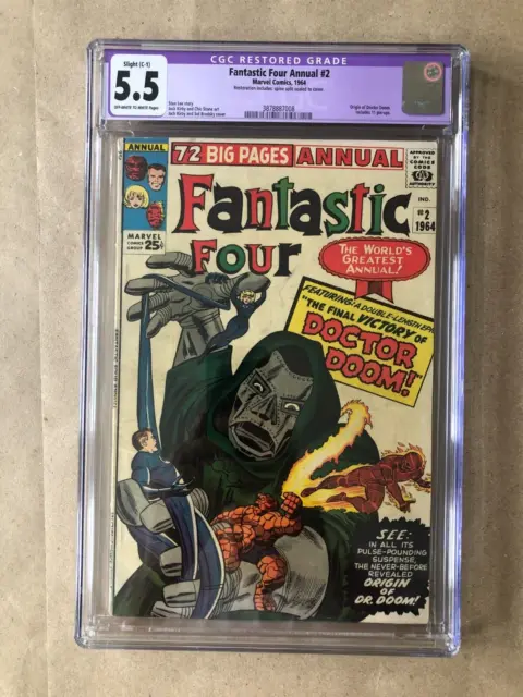 FANTASTIC FOUR ANNUAL #2 (1964) DR.DOOM, US Marvel CGC 5.5 restored