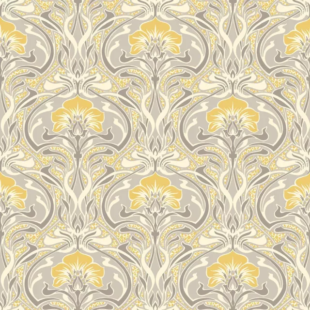 Archives Flora Nouveau Wallpaper Yellow - Crown M1195 Retro