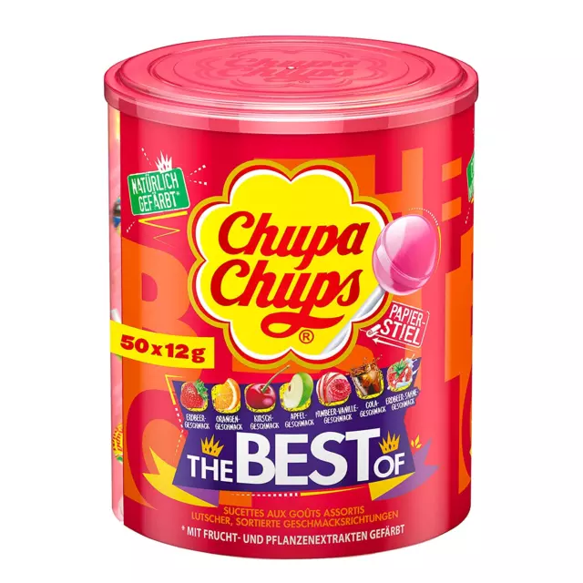Chupa Chups Best of Lutscher-Dose 50 Lollis in 7 Geschmacksrichtungen