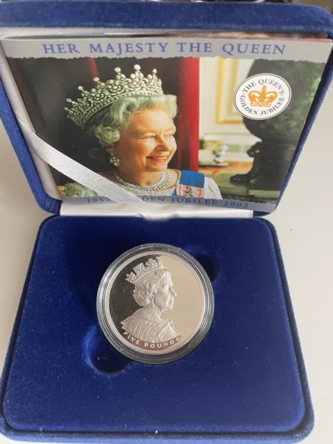 2002 Silver Proof  Queen Elizabeth Ii Golden Jubilee 5 Five Pound Coin