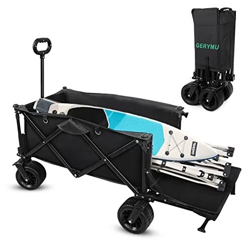 Heavy Duty Foldable Beach Wagons with Big Wheels, Collapsible Wagon Carts with