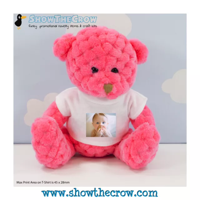 Personalised Photo 15cm Fiesta Pink Teddy Bear with Photo, Gift, Keepsake, Me...