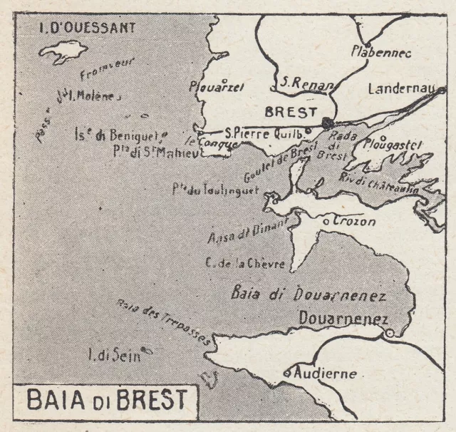 G7123 France - Baie De Brest - Carte D'Époque - 1925 Vintage Map