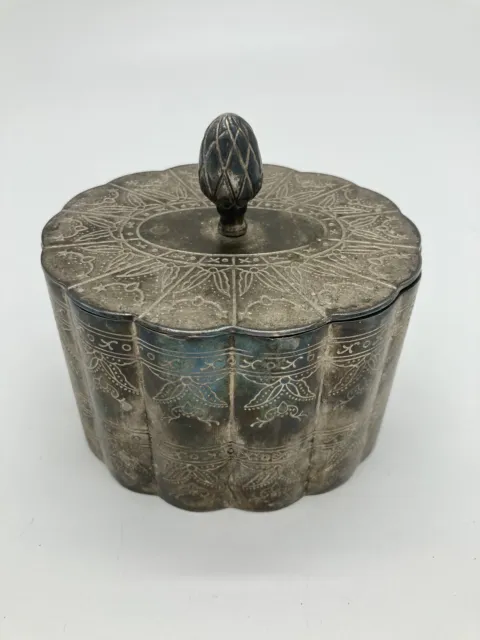 Vintage Tea Caddy Silver Plated, Victorian Trinket Oval Box, Silver Canister Jar