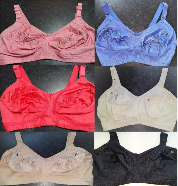 ex M*S Total Support Cotton rich Embroidered Full Cup Bra non padded non wired