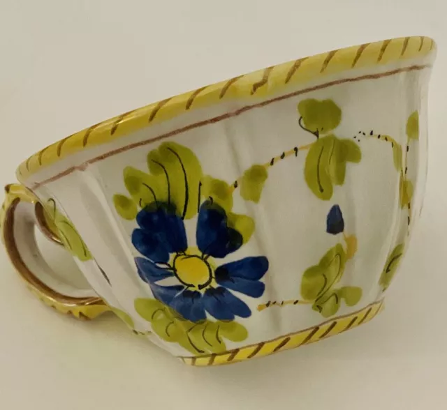 4 PC Set Tea Cups Made In Italy Blue Yellow Cornflower Floral Coronet Fluted