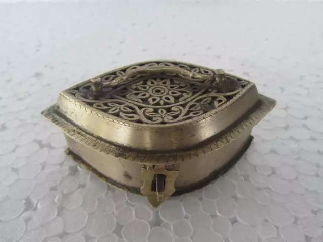 Old Brass Handcrafted Jali Cut Work 4 Compartment Betel Nut Box