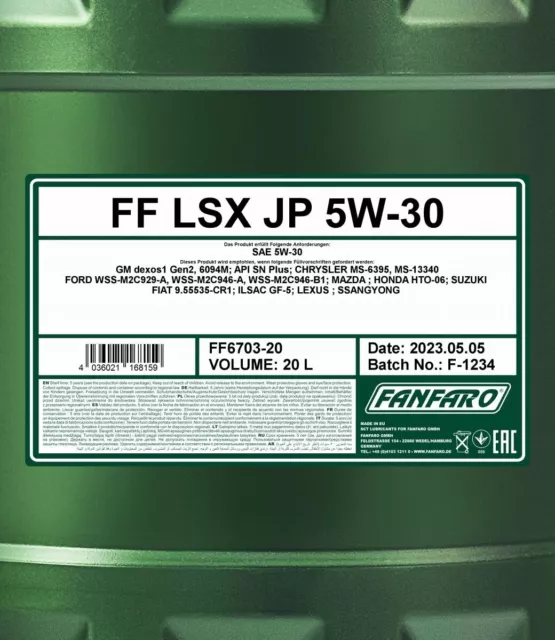 FANFARO Profi Line LSX JP Huile moteur 5W-30 20L pour VOLVO F10 F12 FM12 2