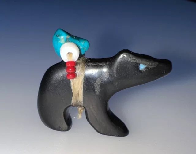 Native American Zuni Carved Jet Bear Fetish By Fernando Laiwakete