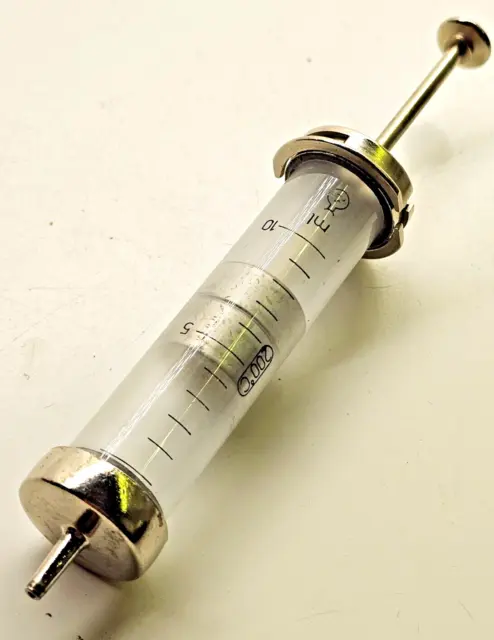 Vintage medical syringe glass metal 1960's doctor nurse device