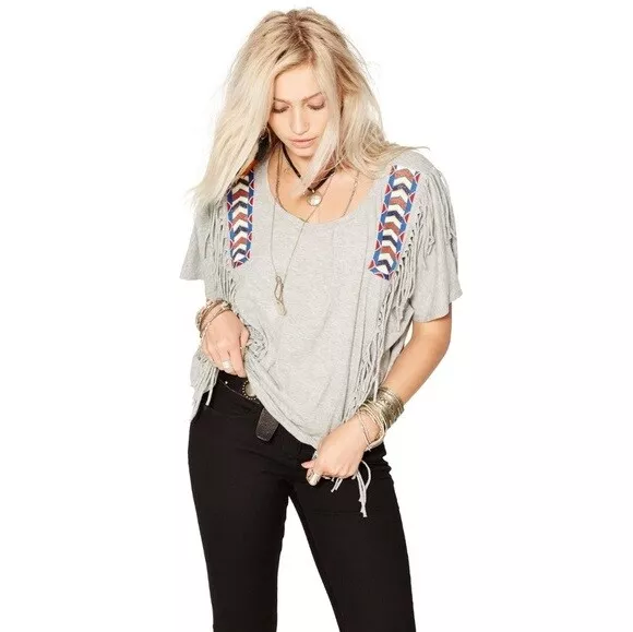 Denim & Supply By Ralph Lauren gray fringe tee with beading XS