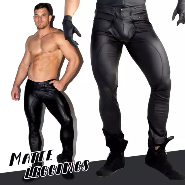 Men Sexy Wetlook PU Leather Pants Zip Open Trousers Legging Night Party Clubwear