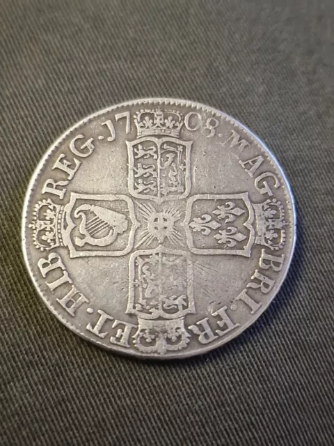 Queen ANNE 1708 E SILVER HALFCROWN - Good Fine Condition Coin