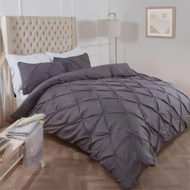 Pintuck Duvet Set Poly Cotton Quilt Cover Single Double Super King Size Bedding