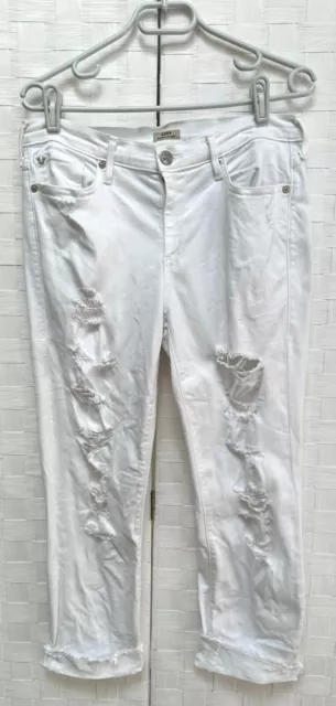 True Religion Jeans Womens 30 Cora Mid Rise Straight White Cotton Ripped