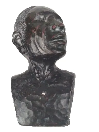 Antique African Tribal Art Sculpture Bust Man Head Figurine Bookend Decor