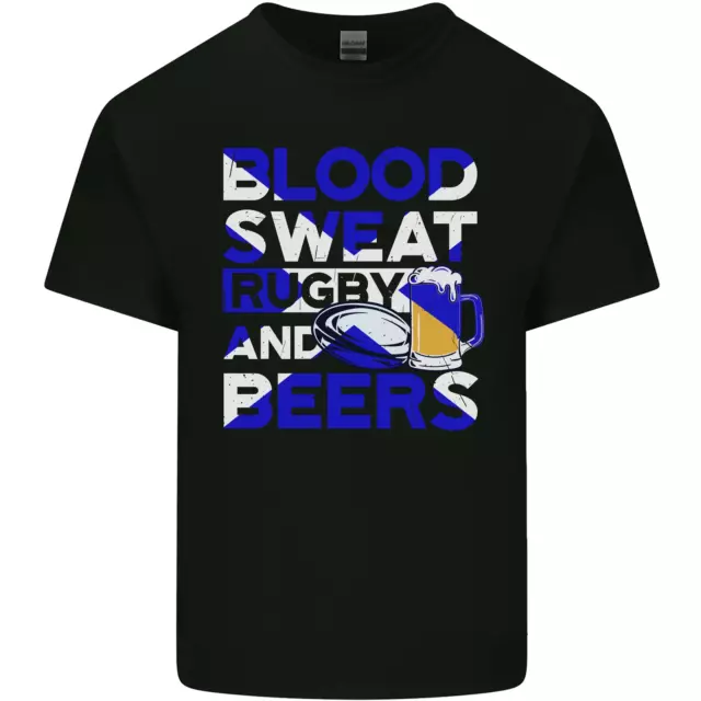 T-shirt top Blood Sweat Rugby and Beers Scozia divertente da uomo cotone