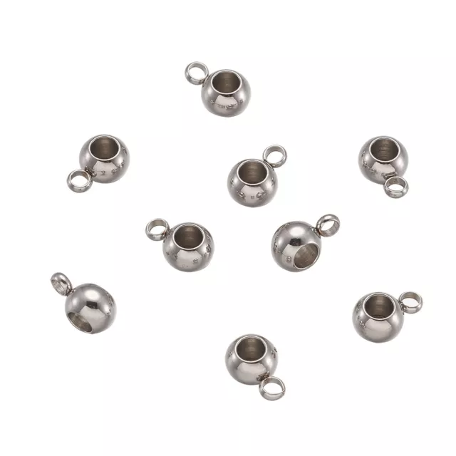 100pcs 304 Stainless Steel Pendant Bail Beads Rondelle Smooth Charm Holder 9x6mm