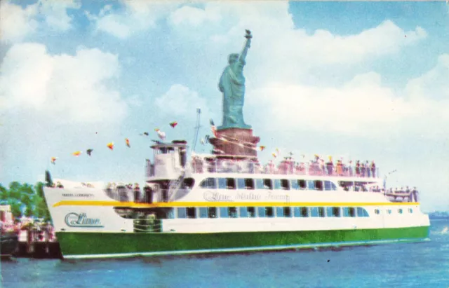 New York City NY, Miss Liberty Circle Line Statue Ferry Boat, Vintage Postcard