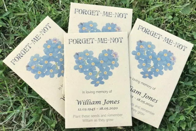 10 Personalised Forget Me Not Seed Packets Envelopes Favours Funeral  Memorial