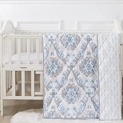Blue and Gray Baby Bedding Set for Girls and Boys, Set of 3 - Cute Comforter,