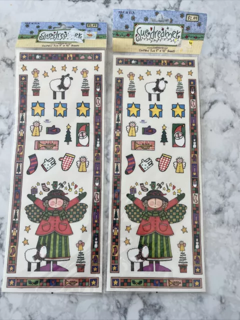 2002 Sue Dreamer Christmas Holiday Sticker 2 Sets With Angels Lang