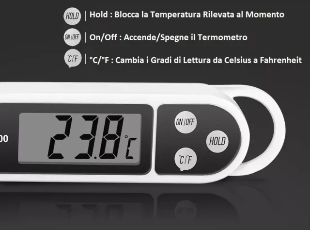 ATEC - Termometro Digitale LCD in Acciaio Inox da Cucina Multi-Unit (C°/F°) 3