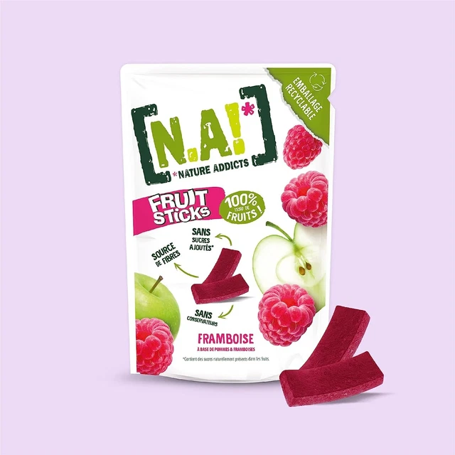 N.A! Nature Addicts - Sachet de Fruit Sticks Framboise 40g - 100% Issu de Fruits