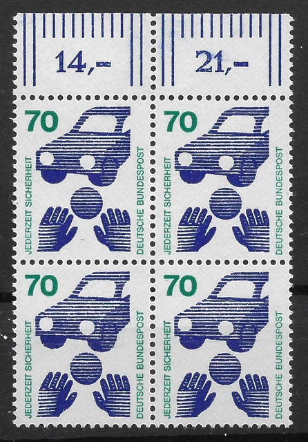 Bund 1973 ** Mi 773 Unfallverhütung 70Pf Viererblock VB 4er Oberrand OR 03747E