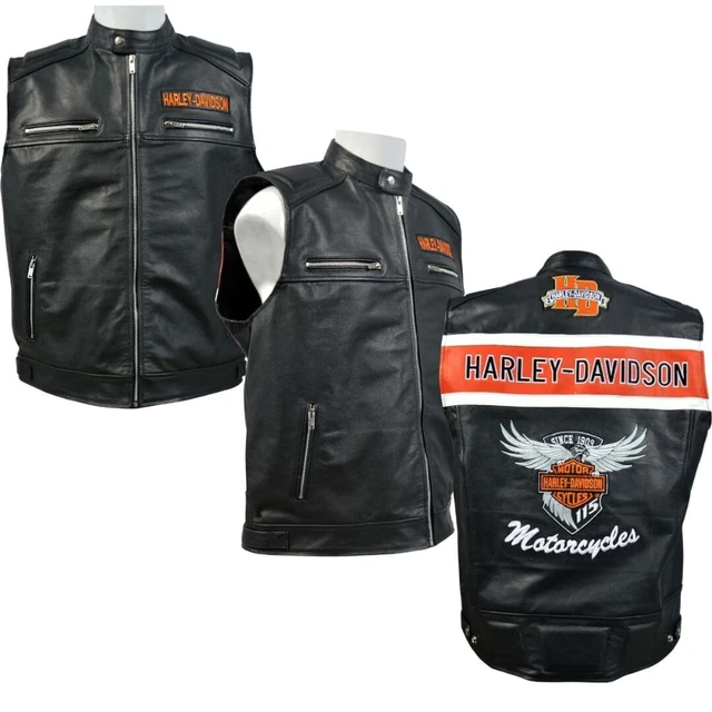 Gilet Harley-Davidson Uomo Vera Pelle Nero Leggendario Biker Moto Cafe Racer
