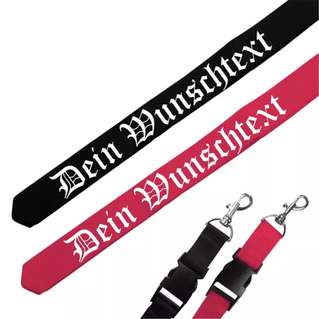 Schlüsselband lang mit Wunschtext Altdeutsch eigenen Text Name schwarz oder pink