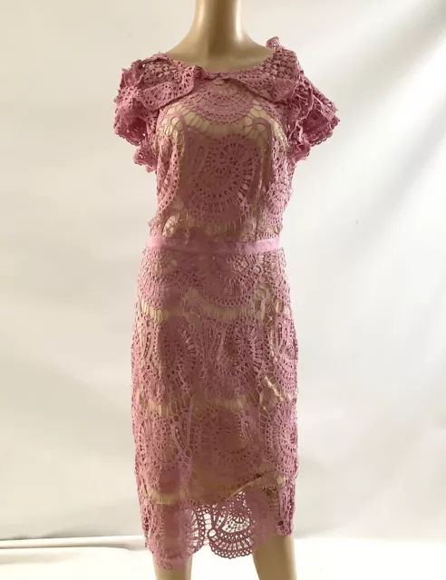 Just Me Women’s Crochet Lace Detail Dress Size M Pink Short Sleeve Knee Length