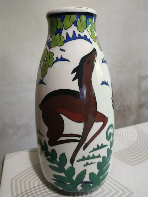 Vase KERAMIS en céramique polychrome a décor de biche