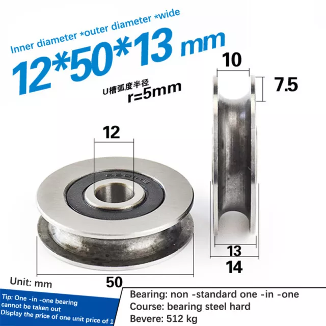 12*50*13mm Rillenrad Metall U-Brohte Stahldrahtseillagerlager #EL