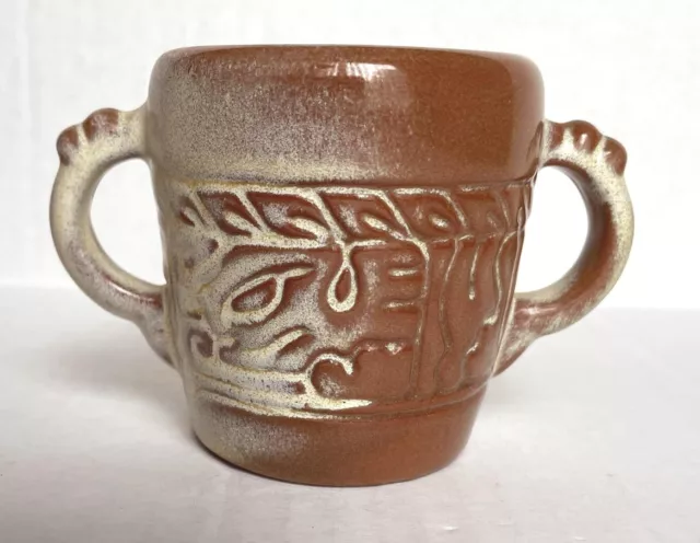 Vintage Frankoma Pottery Mayan Aztec Desert Gold Sugar Bowl Only NO LID Embossed