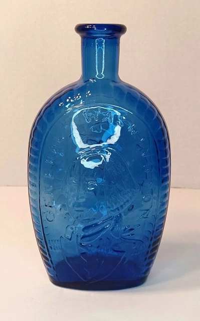 Vintage Blue Glass Bottle George Washington Eagle President Mid-Century 1960's