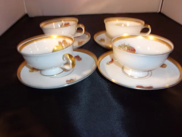 Orchard By Jaeger & Co. 4 Footed Cups and Saucers. PMR Golden Crown E&R Germany