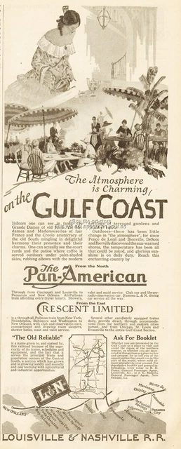 1926 Louisville & Nashville Railroad Pan American Crescent Limited Route Map Ad
