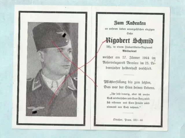 Nr 41139 Sterbebild deathcard Deutscher LW Soldat 1944 Breslau Polen Pram