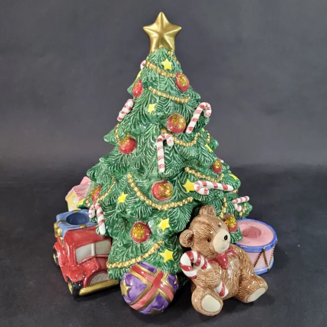 Fitz and Floyd Christmas Tree Candle Holder Vintage 1995 Train Teddy Bear Toys