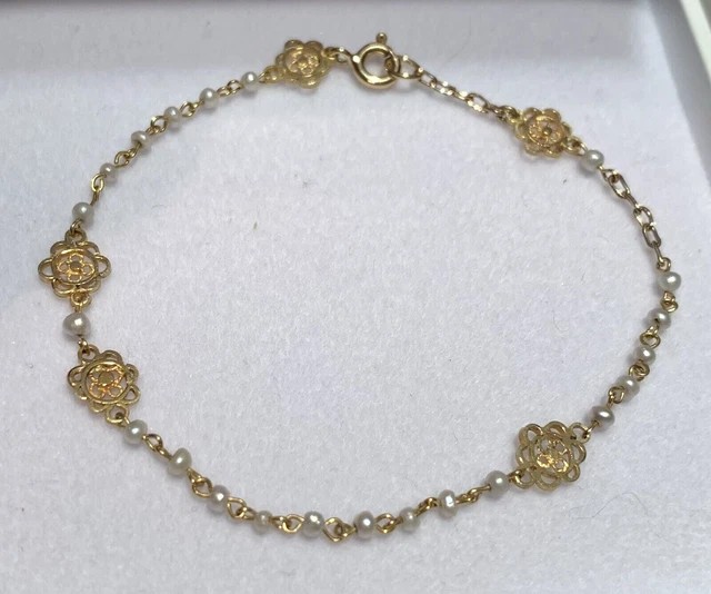 Délicat fin BRACELET ancien or 18 carats rehaussé de petites PERLES - Fines ?