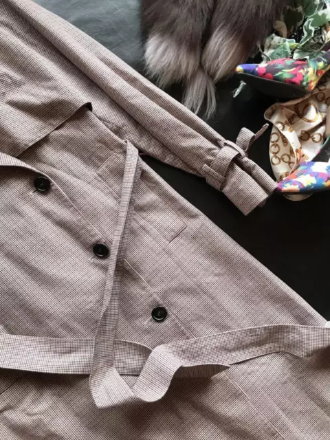 Houndstooth long trench coat with ribbon belt♡Good condition KINDERSALMON 2