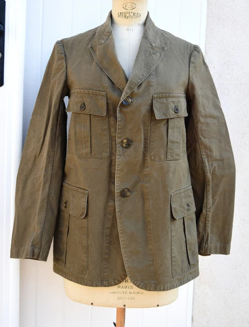 ANCIENNE VESTE DE travail chasse vêtement paysan couleur kaki XS