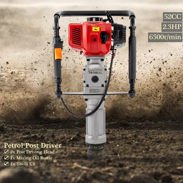 52CC Gas Powered Post Driver 2-Stroke Gasoline Fence Farm Push Pile Hammer 2.3HP