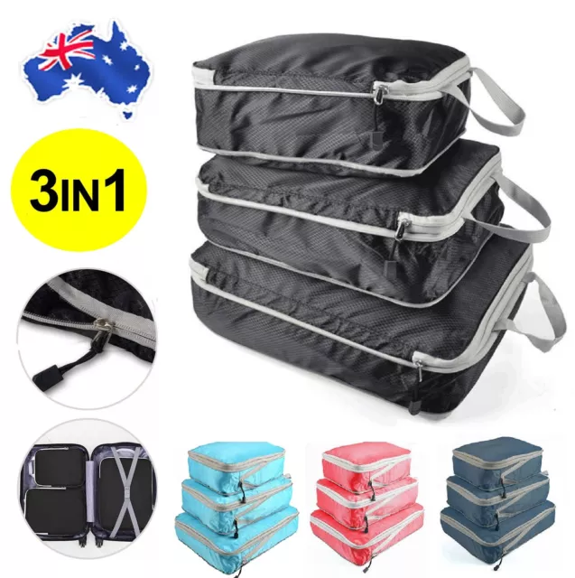 Packing Cube Pouch Suitcase Clothes Storage Bags Travel Luggage Organiser Bag AU