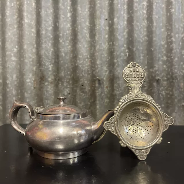 Robur ‘Perfect’ Silver Plated Antique Tea Pot with Scarce Tea Strainer