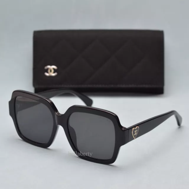 Chanel 5479 Women Oversize Sunglasses Black Frame w/ Gold CC Logo in Heart