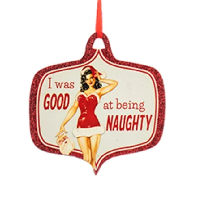 Kurt S. Adler Wooden Naughty Xmas Pin-Up Plaque Holiday Ornament "I Was Good..."