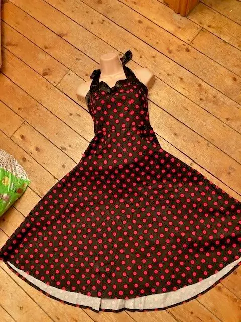 UK Retro Womens Polka Dot Swing Dress 50s 60s Rockabilly Black and Red Polka Dot