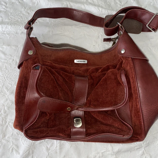 Samsonite Shoulder Bag Luggage Carry On Red Brown Corduroy Vintage